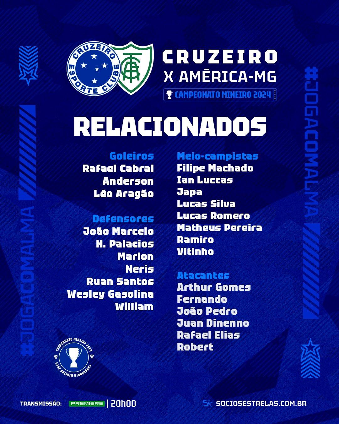 Relacionados do Cruzeiro para o clássico com o América (Divulgação)