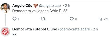 Democrata-SL faz suspense sobre participação na série D 2024 (Reprodução / Twitter Democrata Jacaré)