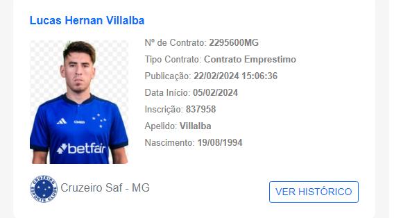 Villalba teve o nome registrado no BID (Reprodução/ Site BID - CBF)