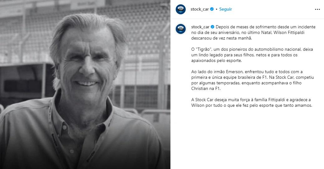 Stock Car lamenta morte de Wilsinho Fittipaldi (Reprodução / Instagram Wilson Fittipaldi)