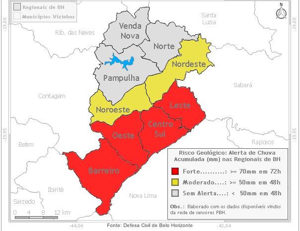 Alerta é forte nas regiões Centro-Sul, Oeste, Leste e Barreiro (Divulgação Defesa Civil)