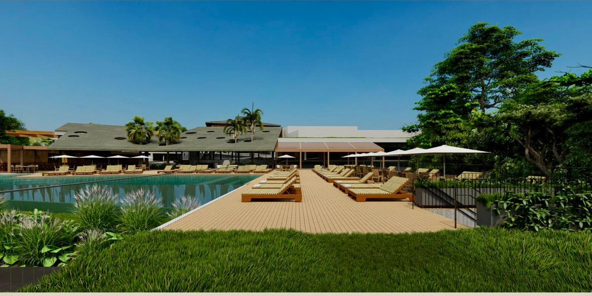 Primeira etapa do hotel contará com 46 bangalôs, piscinas climatizadas e coberta, sauna, spa, dois restaurantes, brinquedoteca, academia e espaço para eventos (Clara Resorts/Divulgação)