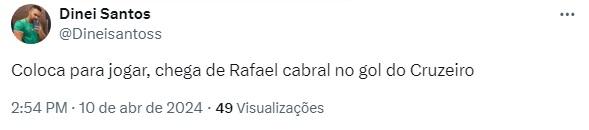 Torcedor pede a entrada de Anderson no time titular do Cruzeiro (Reprodução/ X)