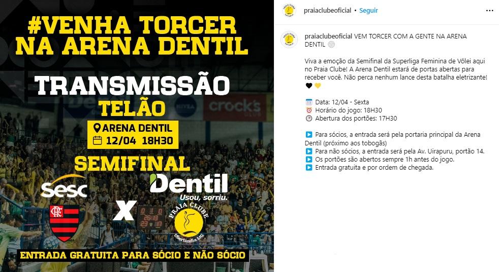 Praia convoca torcida para acompanhar duelo em telão, na Arena (Reprodução / Instagram Praia Clube)