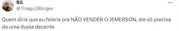 Torcida pede permanência de Jemerson no Galo (Reprodução / Twitter Atlético)