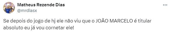 Torcida cobra titularidade de João Marcelo (Reprodução / Twitter)