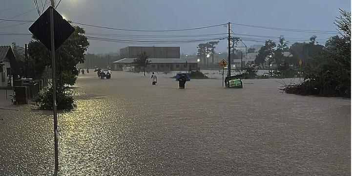 Cidade de Venancio Aires atingida pelas fortes chuvas no Rio Grande do Sul (PMVA/Divulgação)