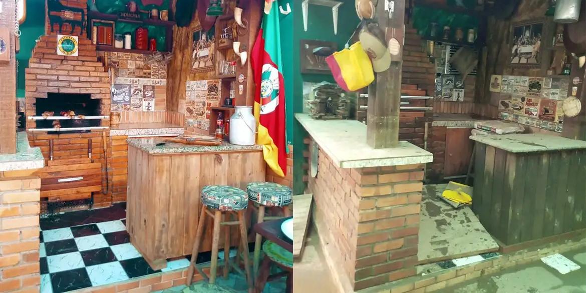 O antes e o depois após estragos provocados pelas enchentes na casa de Marcos dos Santos (Marcos dos Santos/Divulgação)