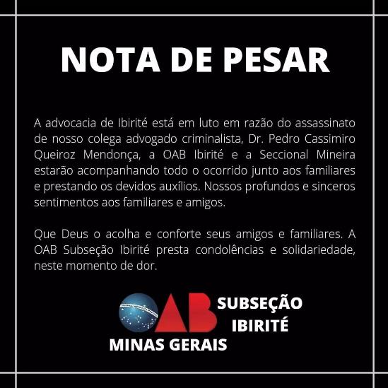 Nota de pesar OAB Ibirité (Reprodução / redes sociais)