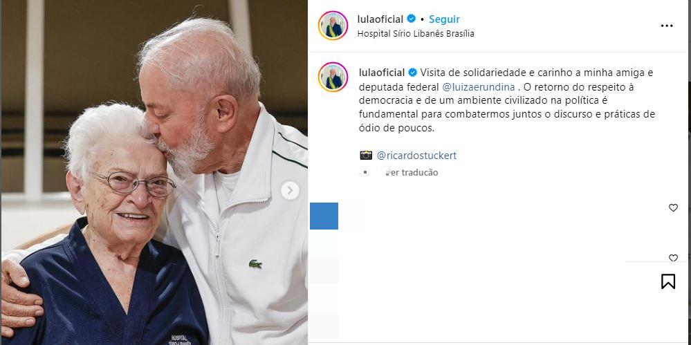 Lula visitou Erundina no Hospital (Reprodução / Instagram Lula)