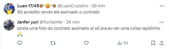 Torcida brinca com oficialização de zagueiro no Cruzeiro (Reprodução / Twitter Cruzeiro)