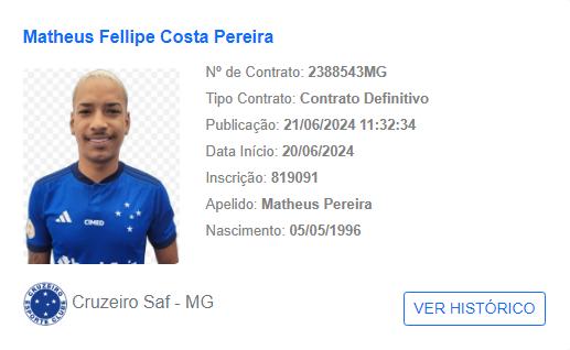 Matheus Pereira teve o contrato publicado no BID (Reprodução/ BID)