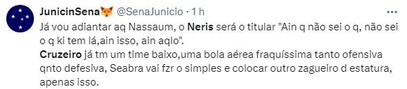 Torcida fala sobre possível escalação de Neris contra o Flamengo (Reprodução / Twitter)