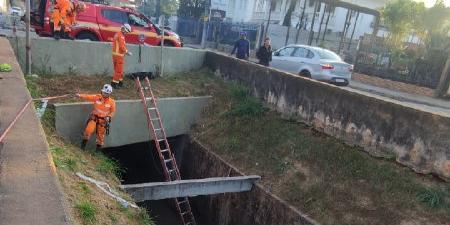 Corpo de Bombeiros prestou primeiros atendimentos à vítima ainda no córrego (RM Notícias/Divulgação)