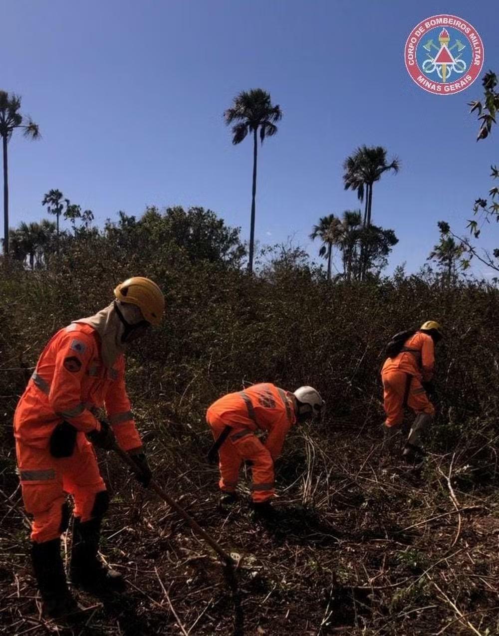 Equipes entraram no quinto dia de combate no Parque Estadual do Peruaçu, em Cônego Marinho, região Norte de Minas Gerais (Divulgação/ CBMMG)