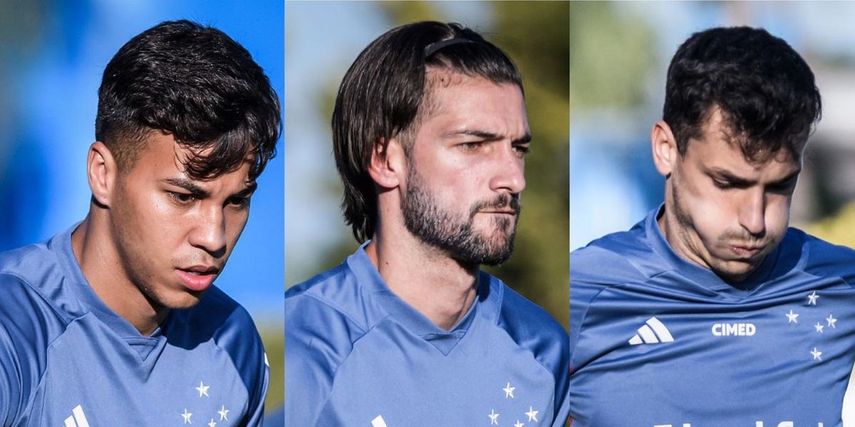 Kaio Jorge, Lautaro Diaz e Juan Dinenno são opções ofensivas de Seabra diante do Juventude (Montagem - Gustavo Aleixo/Cruzeiro)