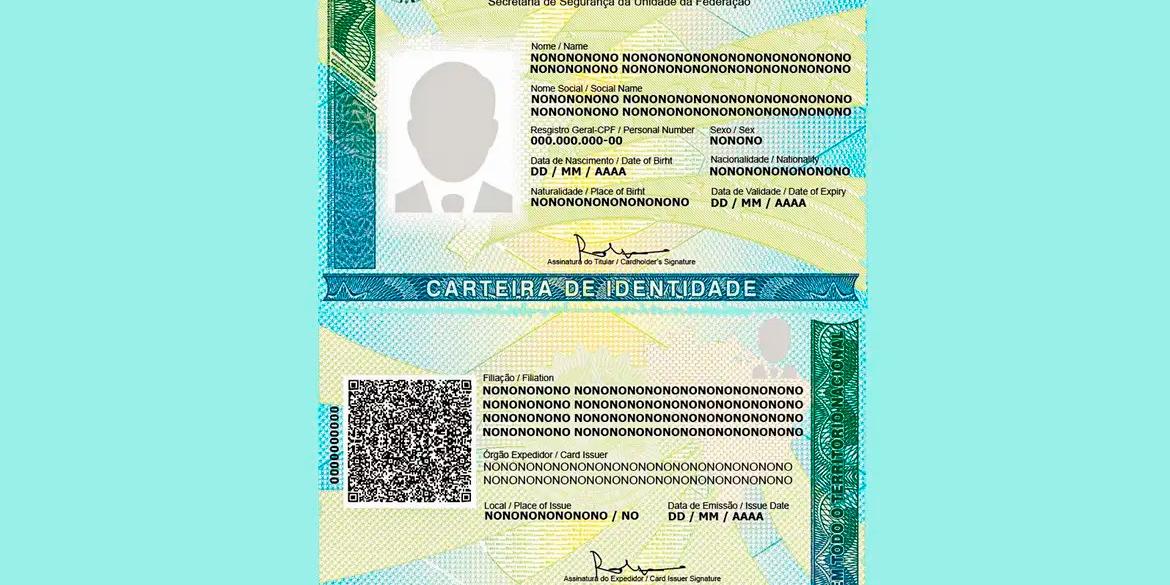 Modelo da nova carteira de identidade (Fonte Ministério da Justiça)