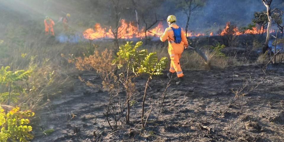 Bombeiros reforçam combate a incêndio na vegetação da Serra do Cipó (Divulgação/ CBMMG)