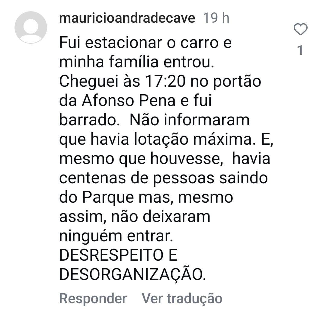 Público reclamou de não ter conseguido entrar no Parque Municipal para ver o show do cantor Lenine (Reprodução / Instagram)