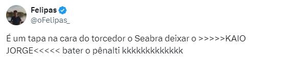 Torcida cobra Seabra por cobrança de pênalti de Kaio Jorge (Reprodução /Twitter)