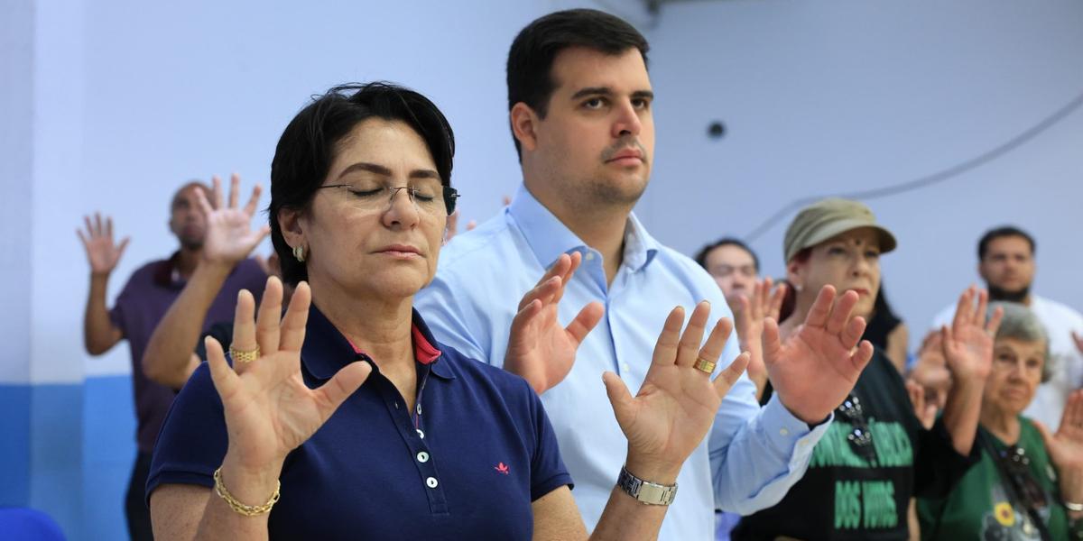 Candidato estava acompanhado da coronel Cláudia, vice na chapa (Lucas Mendes/Campanha Bruno Engler)