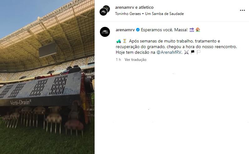 Galo volta a atuar na Arena MRV (Reprodução / Instagram Atlético)