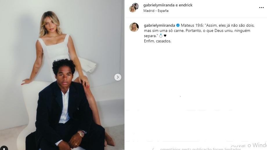 Endrick revela casamento com jovem modelo brasileira (Reprodução / Instagram Endrick)