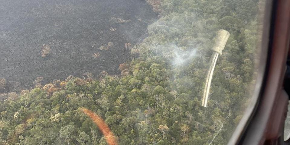 Imagem feita de dentro de helicóptero mostra parte da vegetação que foi destruída no Parque Estadual Serra do Papagaio (Divulgação/ CBMMG)