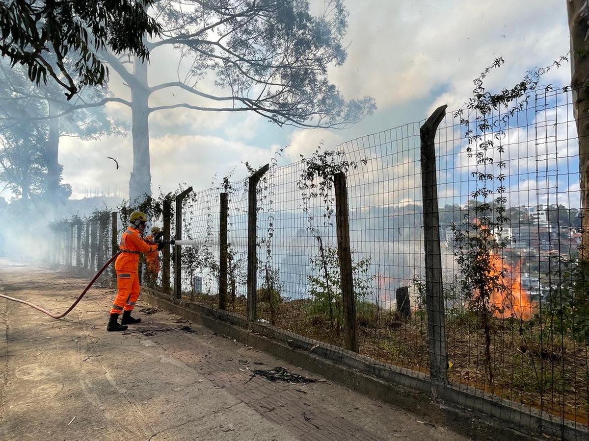 Incêndio na BR-356, trecho conhecido como &#34;curva do Ponteio&#34; na manhã desta segunda-feira (30) (Valéria Marques / Hoje em Dia)