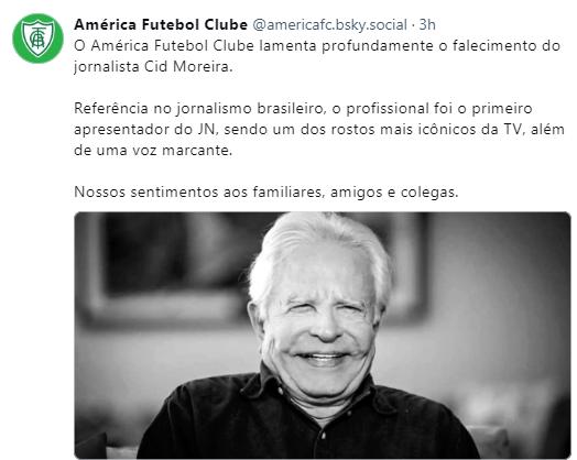 América lamenta morte de Cid Moreira (Reprodução / Bluesky América)