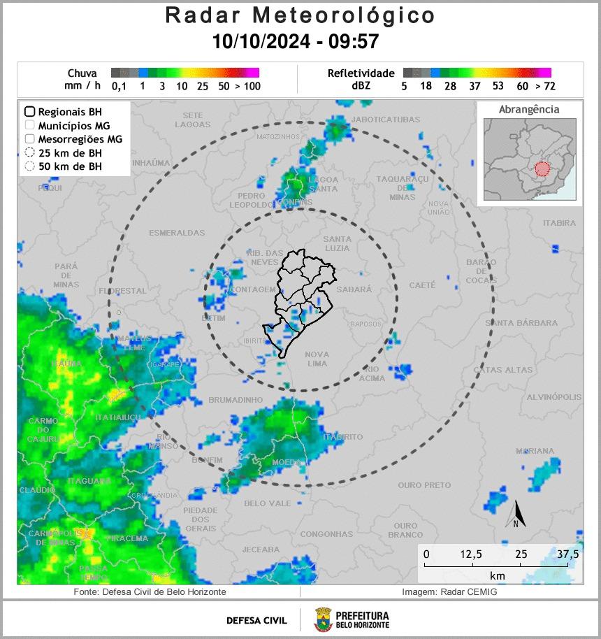 Grande BH pode ter pancadas de chuva nesta quinta-feira (10) (Reprodução/ Defesa Civil)