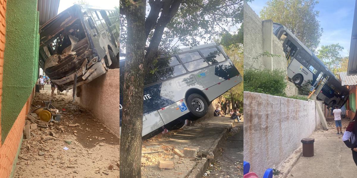 Veículo perdeu os freios e acabou batendo no muro da creche (Corpo de Bombeiros/Reprodução)