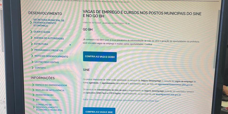 Vagas no Sine BH podem ser conferidas pela internet (Gledson Leão/Hoje em Dia)