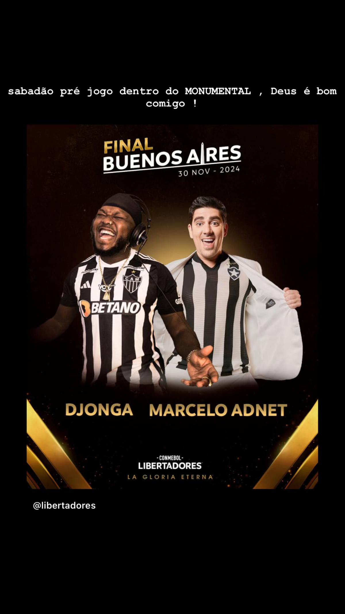 Djonga celebra participação em final da Libertadores (Reprodução / Instagram Djonga)