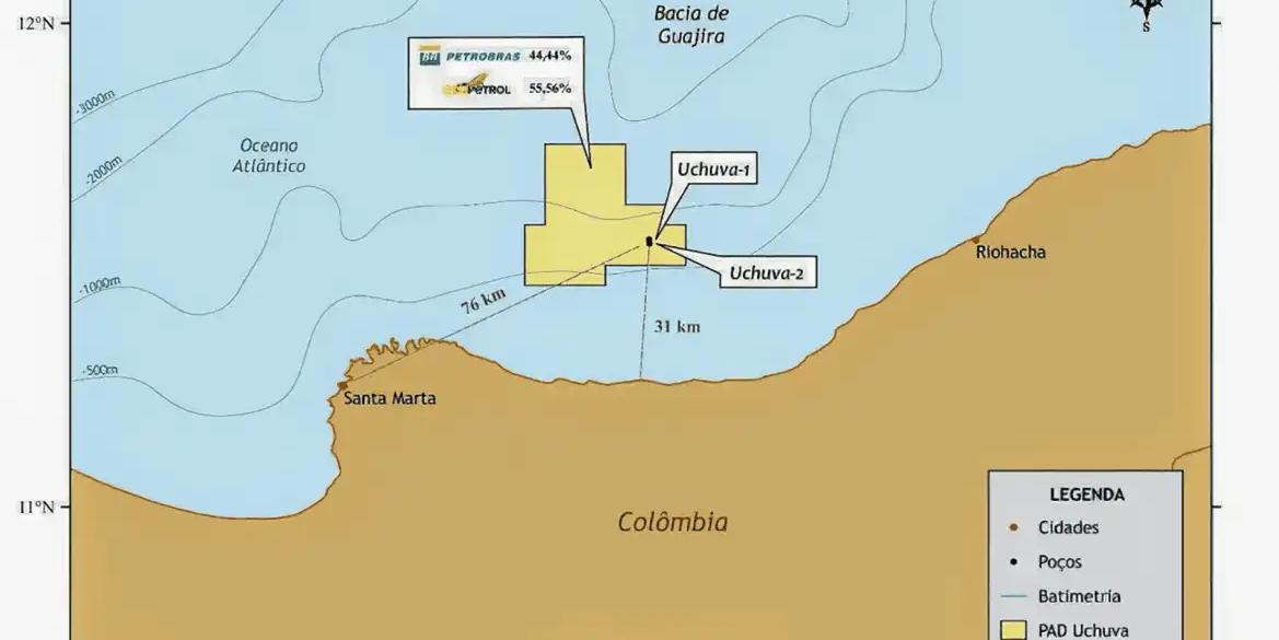 Mapa mostra localização do novo poço de gás natural (IMAGEM /DIVULGAÇÃO/PETROBRAS)