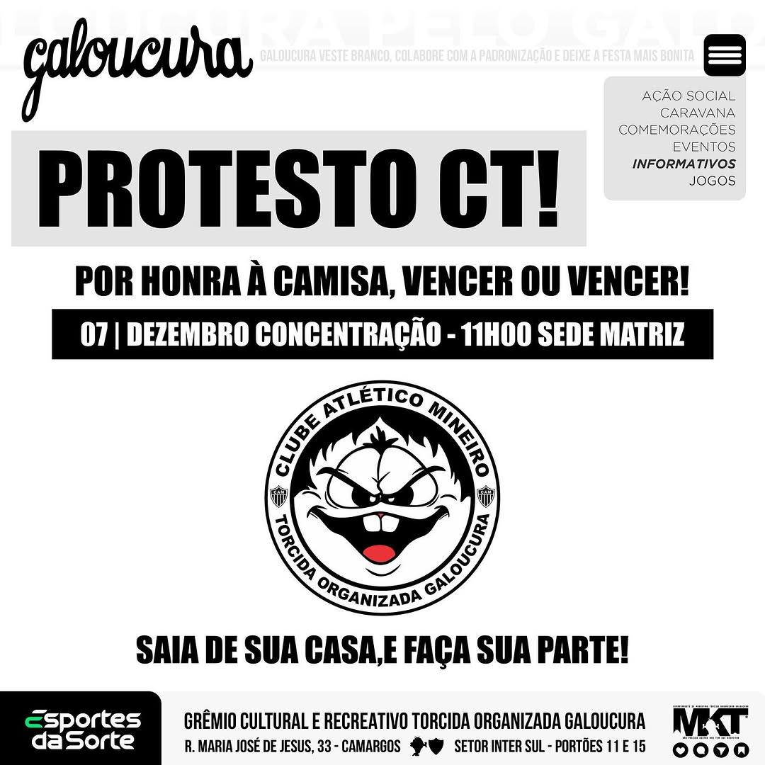 Organizada do Atlético marca protesto na porta do CT (Reprodução / Instagram Galoucura)