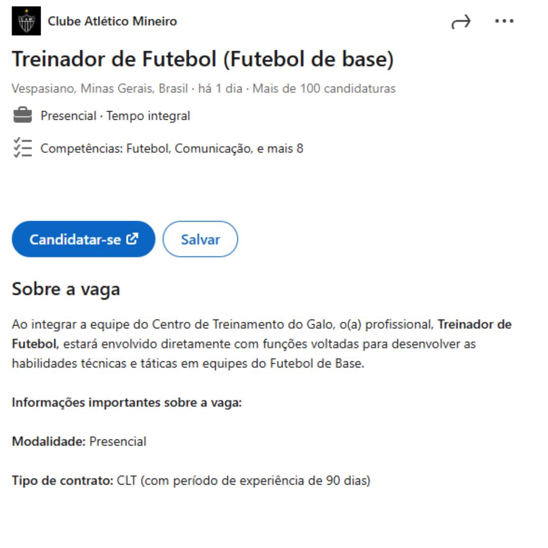 Atlético busca treinador para a base (Reprodução /LinkedIn Atlético)