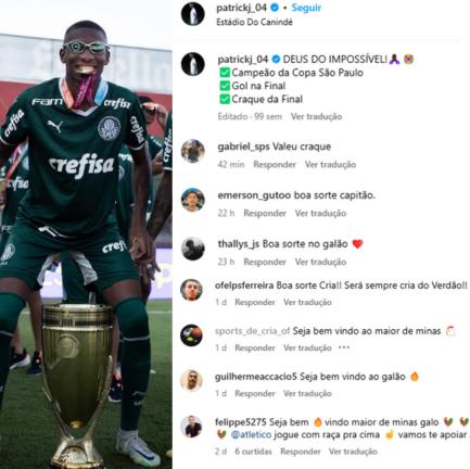 Torcida do Atlético invade perfil de Patrick, que estaria envolvido em venda de Paulinho ao Palmeiras (Reprodução / Instagram Patrick)