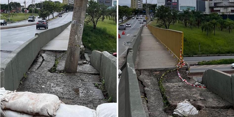 Poste de iluminação foi retirado do trecho do viaduto do Anel Rodoviário que está com rachaduras (Fernando Michel / Hoje em Dia)