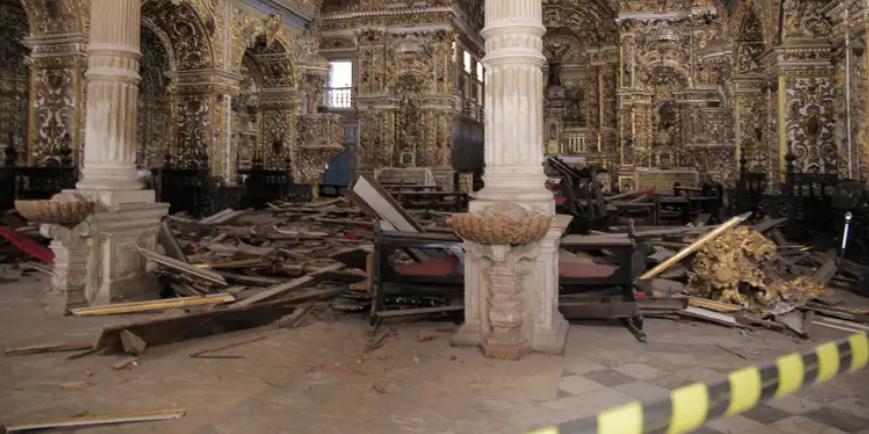 Trabalhos na chamada Igreja de Ouro englobarão o escoramento, a estabilização, o acesso e segurança do monumento e dos trabalhadores envolvidos nos trabalhos. (Maiara Cerqueira / MinC)