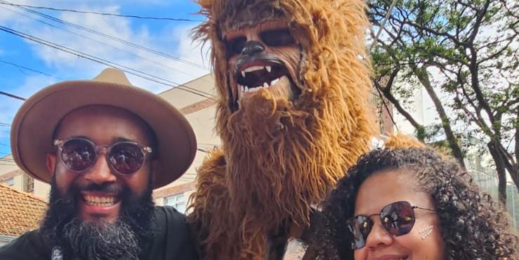 Folião festido de Chewbacca foi atração no bloco Unidos da Estrela da Morte (Ana Paula Lima /Hoje em Dia)