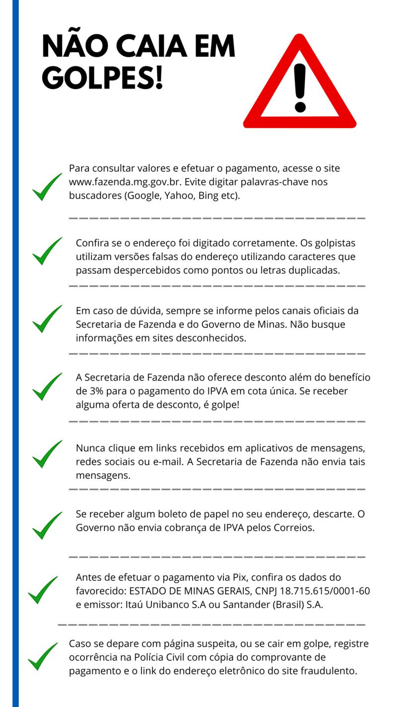 Alerta para contribuinte não cair no golpe do IPVA (Reprodução / Governo de Minas)