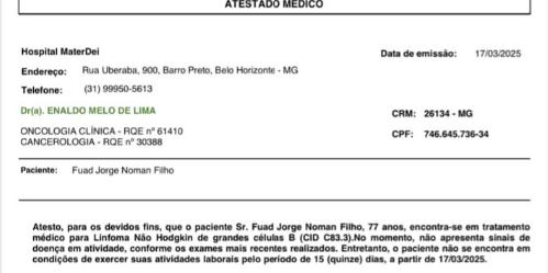 Atestado médico de Fuad Noman (Reprodução)