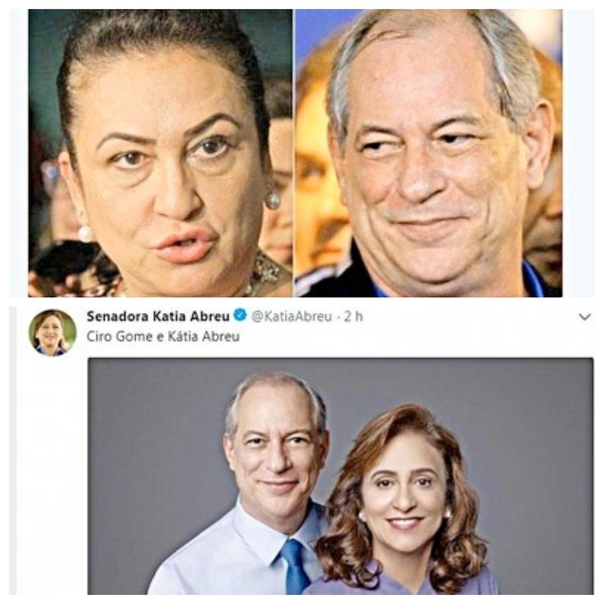 Ciro Gomes e K tia Abreu antes e depois do photoshop