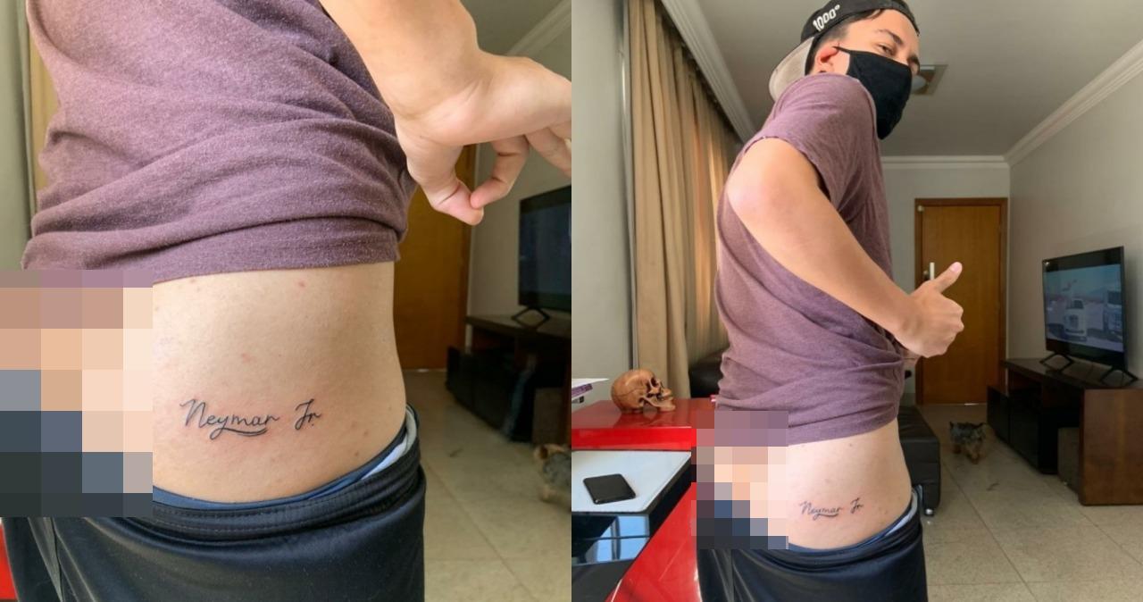 Torcedor mineiro paga promessa inusitada e faz tatuagem com nome de Neymar  na nádega