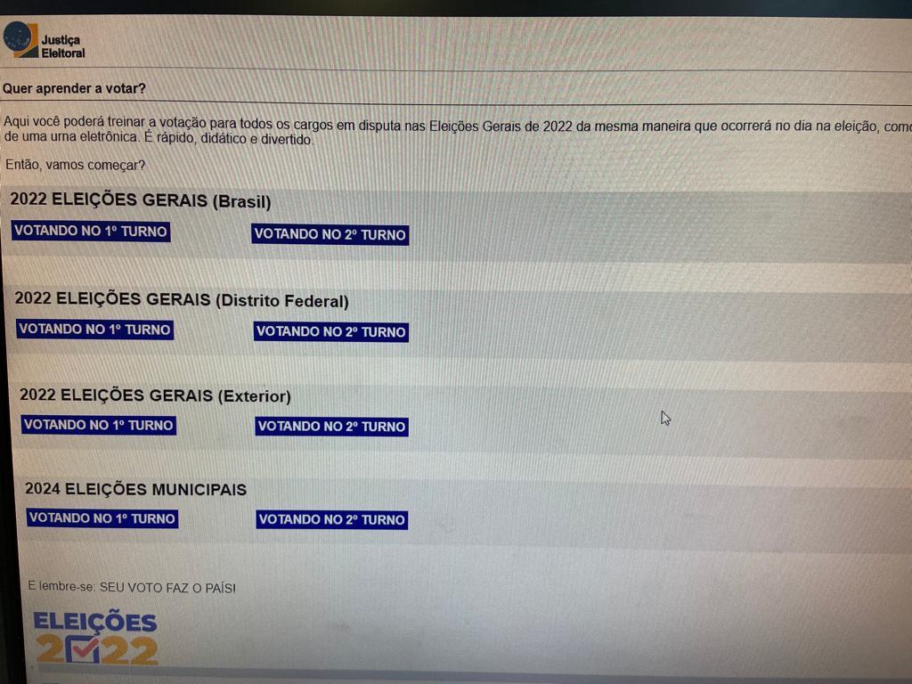 Sistema usa partidos e candidatos fictícios para o treinamento de eleitoras e eleitores (Reprodução site do TSE)