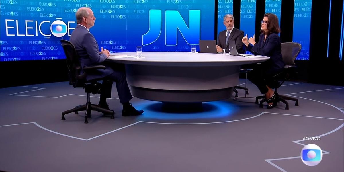 Ciro Gomes respondeu a perguntas dos jornalistas William Boner e Renata Vasconcellos por 40 minutos, sobre vários temas (TV Globo / Reprodução)