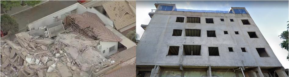 Antes e depois do prédio que desabou (Reprodução/TV Globo/Google Street View)