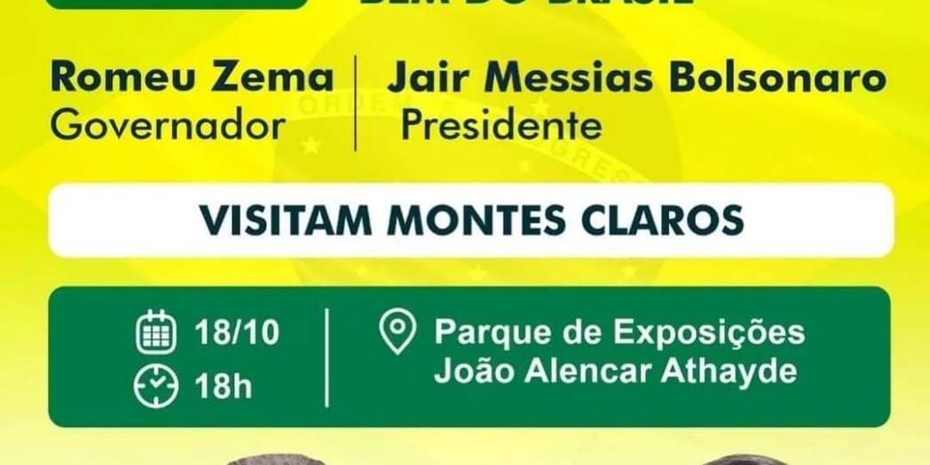 Anúncio a respeito da visita do presidente Jair Bolsonaro a Montes Claros (Reprodução / internet)