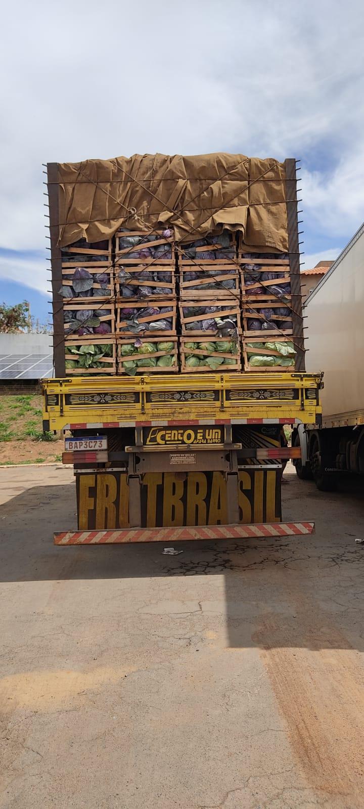 Caminhão repleto de alimentos parado na BR 135, no Norte de Minas ()